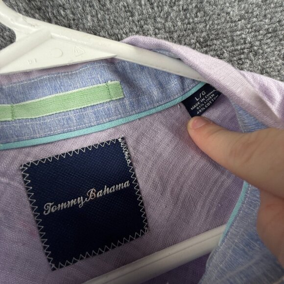 Tommy Bahama Linen Blend Purple Button Up Shirt Men Long Sleeve Large Woven - Picture 9 of 13